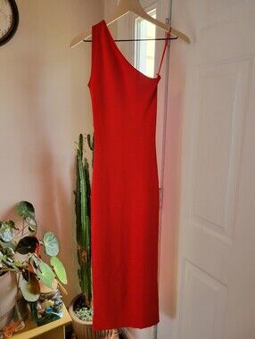 Zara Red One-Shoulder Asymmetric Long Midi Dress, Size Womens Small